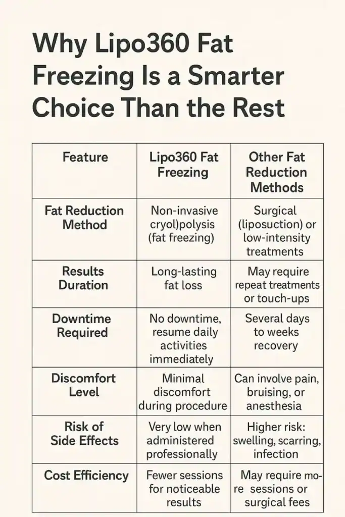 Is it possible to permanently freeze fat cells? 2 Table showing benefits of fat freezing to remove fat cells Bedford from Lipo 360