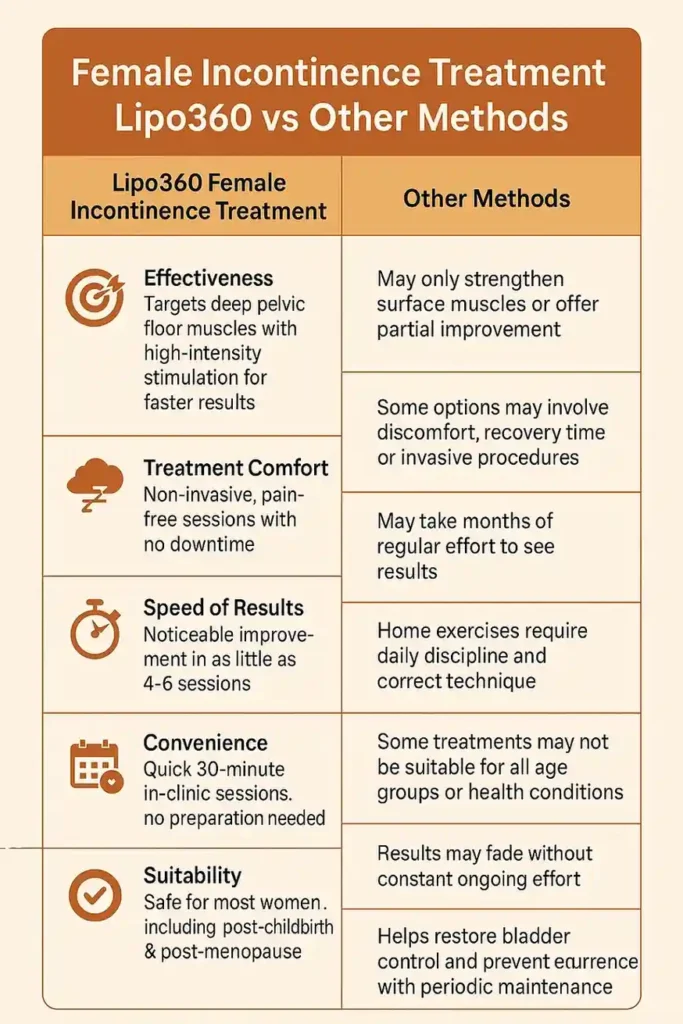 Comprehensive Guide To Female Incontinence Treatment Options 1 Table showing benefits of incontinence treatment Bedford