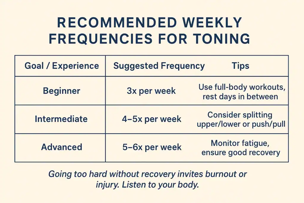 Achieving the Perfect Tone: How Often Should You Exercise for Results? 2 Graphic to show how often you should do exercise to help with toning Bedford